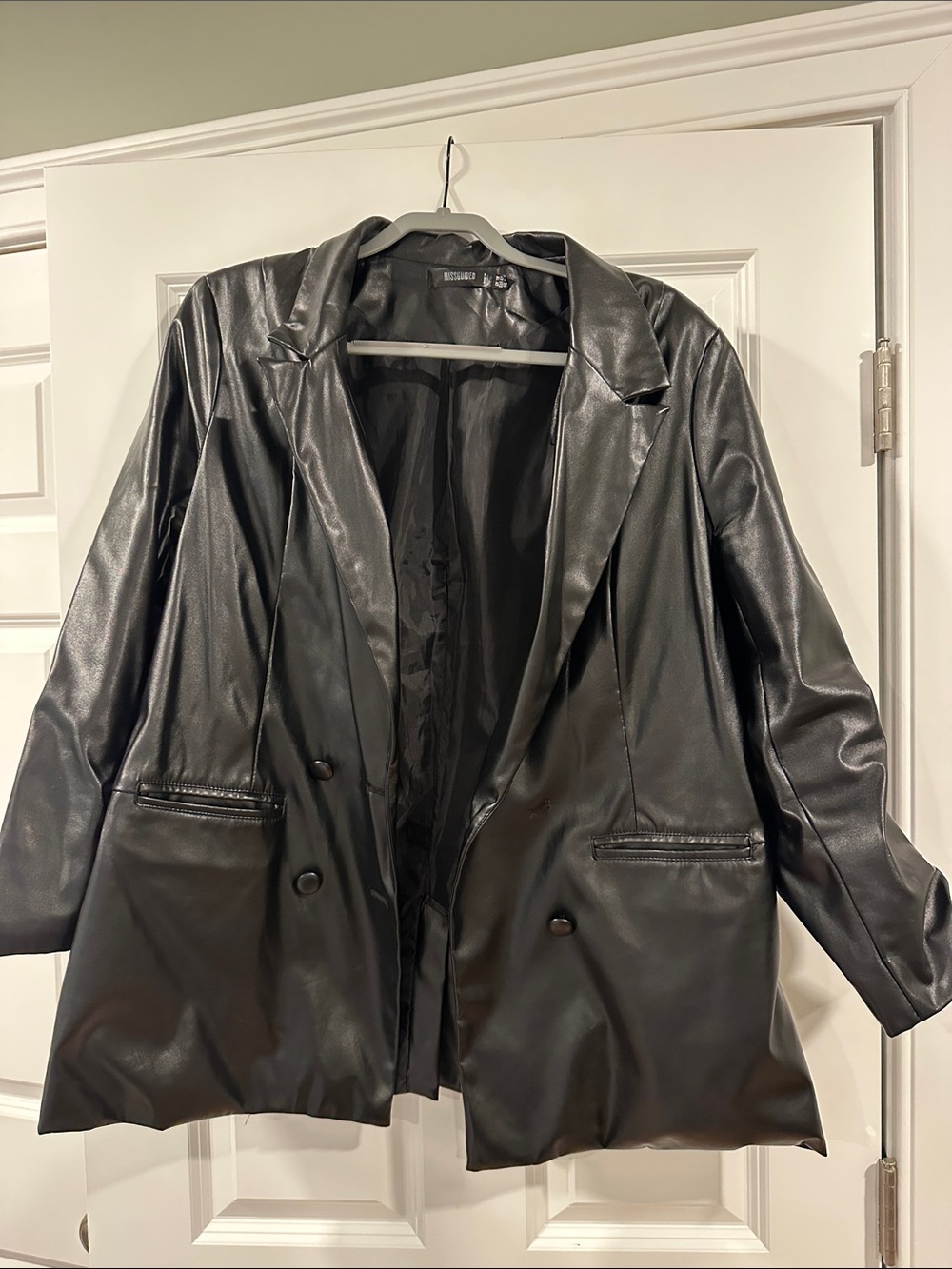 Missguided Black Faux Leather Oversized Blazer